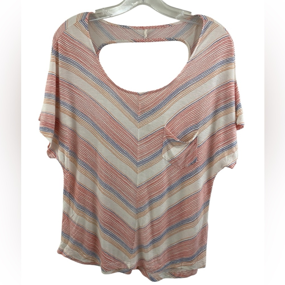 Kirra Chevron Stripe Cutout Back Top Red Blue White Orange, Women’s XS